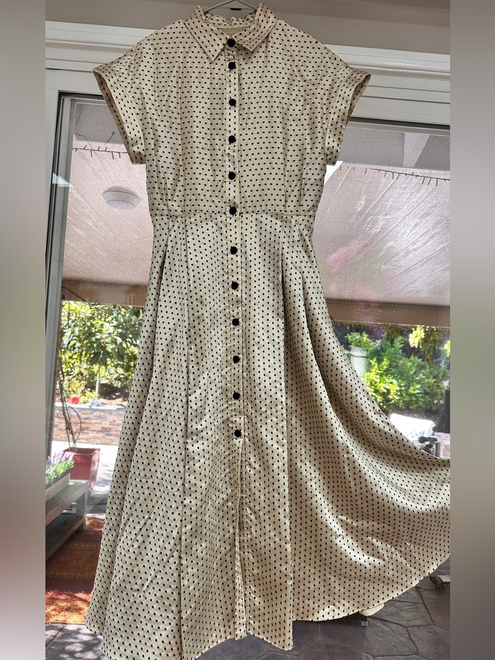 Cream Polka Dot Button-Front Midi Dress